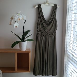 Anthropologie drapey olive tea length dress